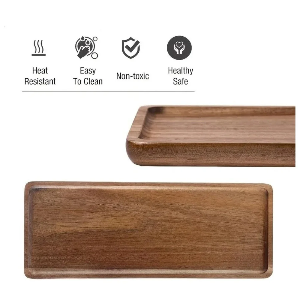 3 Small Wooden Serving Platters 11.2x4 Inch Natural Acacia Wood Tray Dessert
